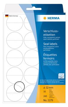 HERMA Selbstklebend - durchsichtig - 32 mm rund 240 Etikett(en) (16 Bogen x 15)