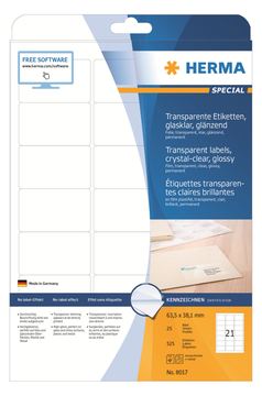 HERMA Selbstklebend - durchsichtig - 38.1 x 63.5 mm 525 Etikett(en) (25 Bogen x 21) von LumaTech