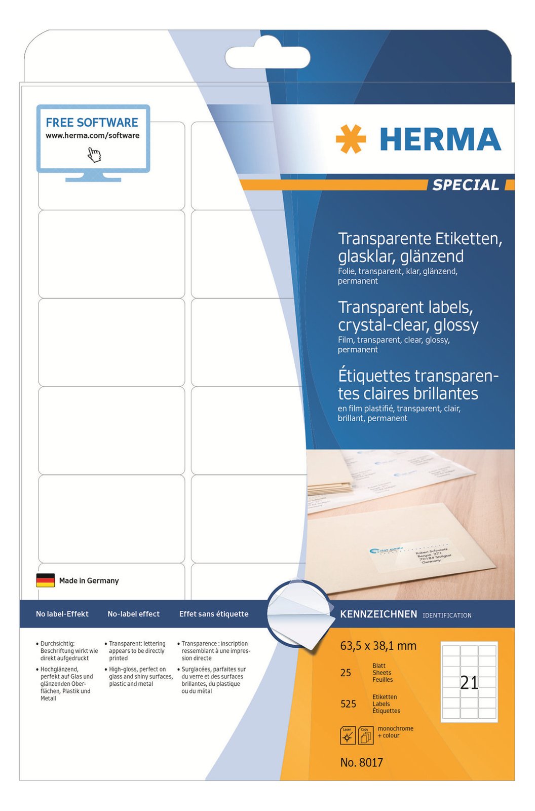 HERMA Selbstklebend - durchsichtig - 38.1 x 63.5 mm 525 Etikett(en) (25 Bogen x 21)