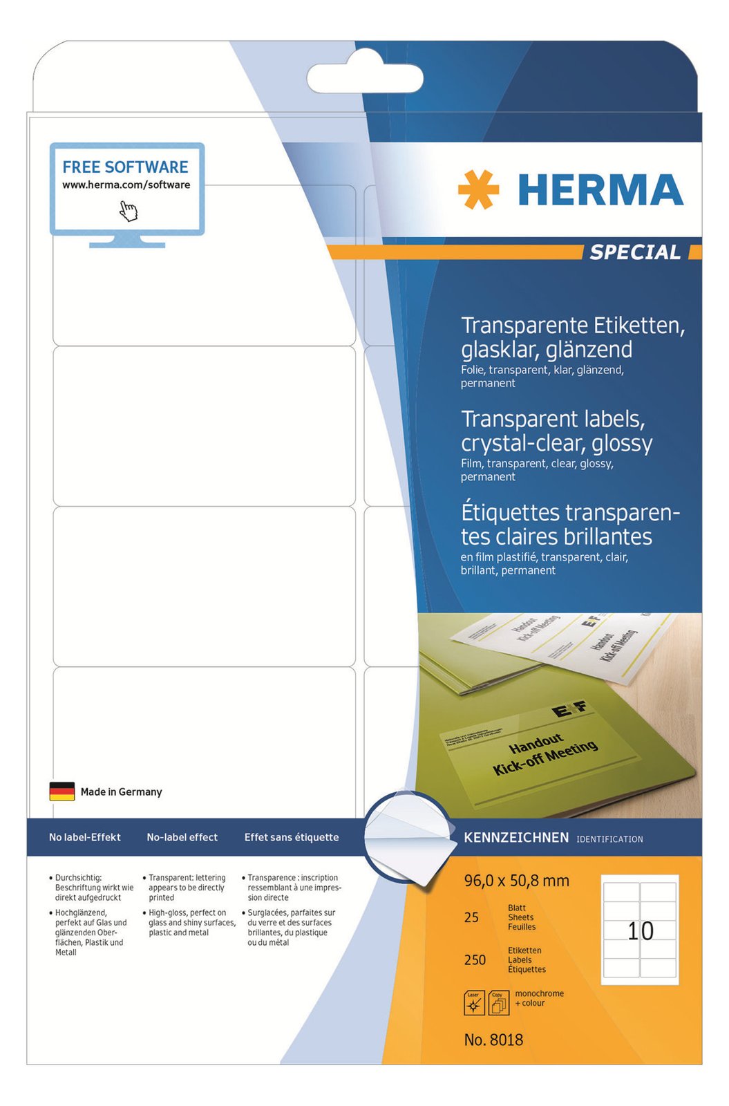 HERMA Selbstklebend - durchsichtig - 50.8 x 96 mm 250 Etikett(en) (25 Bogen x 10)