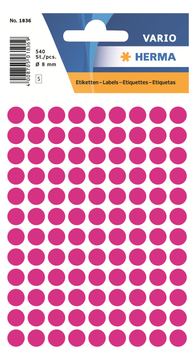HERMA Selbstklebend - pink - 8 mm rund 540 Etikett(en) (5 Bogen x 108) von LumaTech