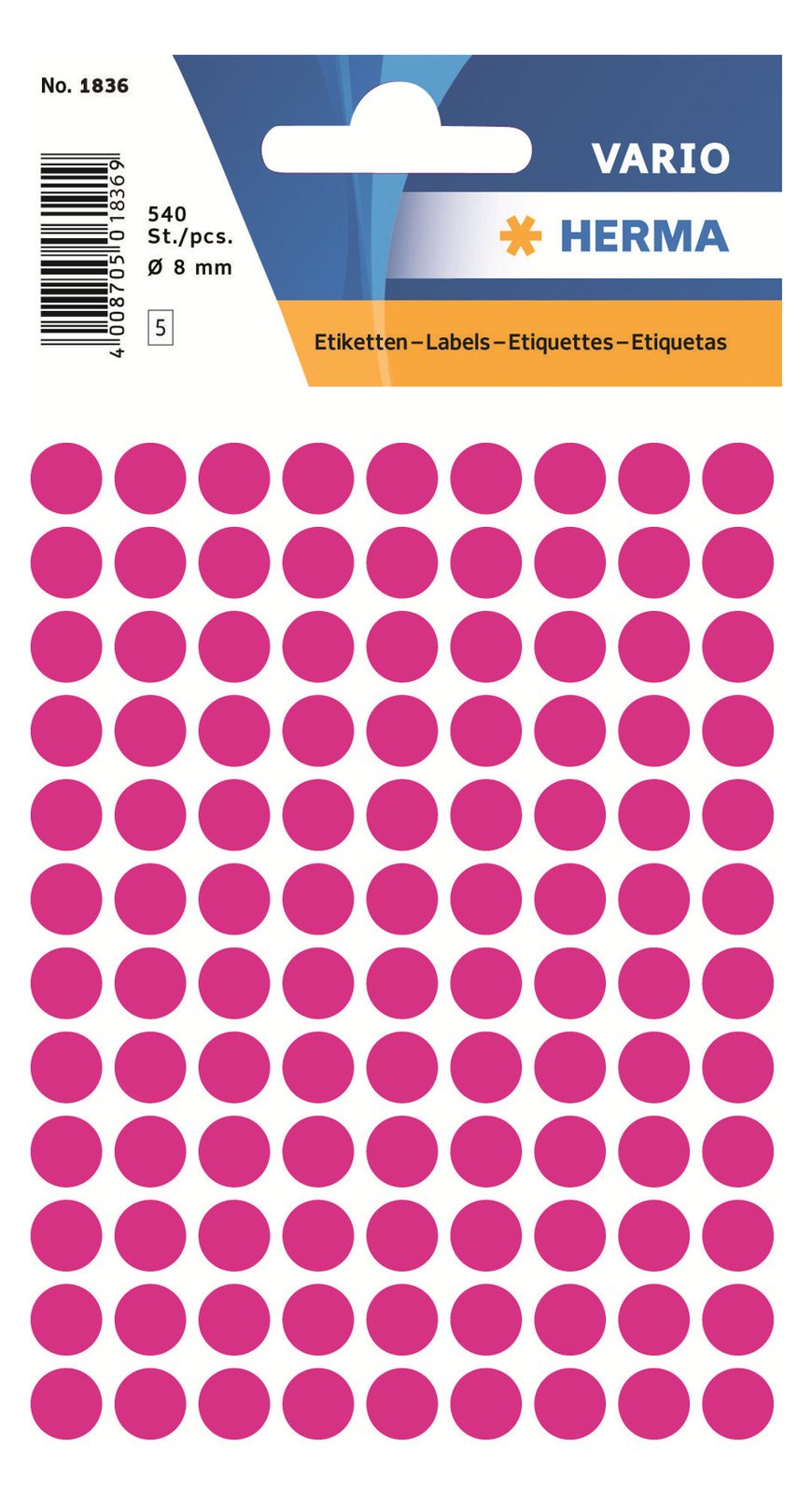 HERMA Selbstklebend - pink - 8 mm rund 540 Etikett(en) (5 Bogen x 108)