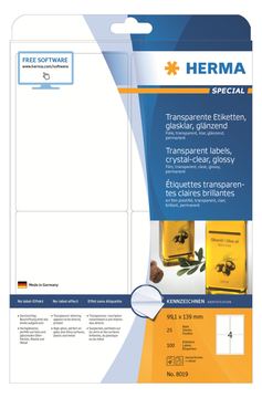 HERMA Special - Glänzend - durchsichtig - 99.1 x 139 mm 100 Etikett(en) (25 Bogen x 4) von LumaTech