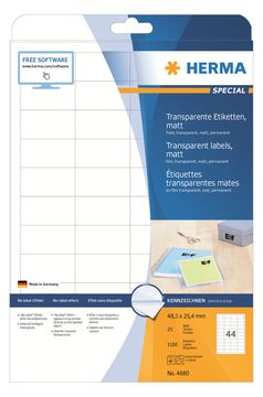 HERMA Special - Matt - permanent selbstklebend - durchsichtig - 48.3 x 25.4 mm 1100 Etikett(en) (25 Bogen x 44) von LumaTech
