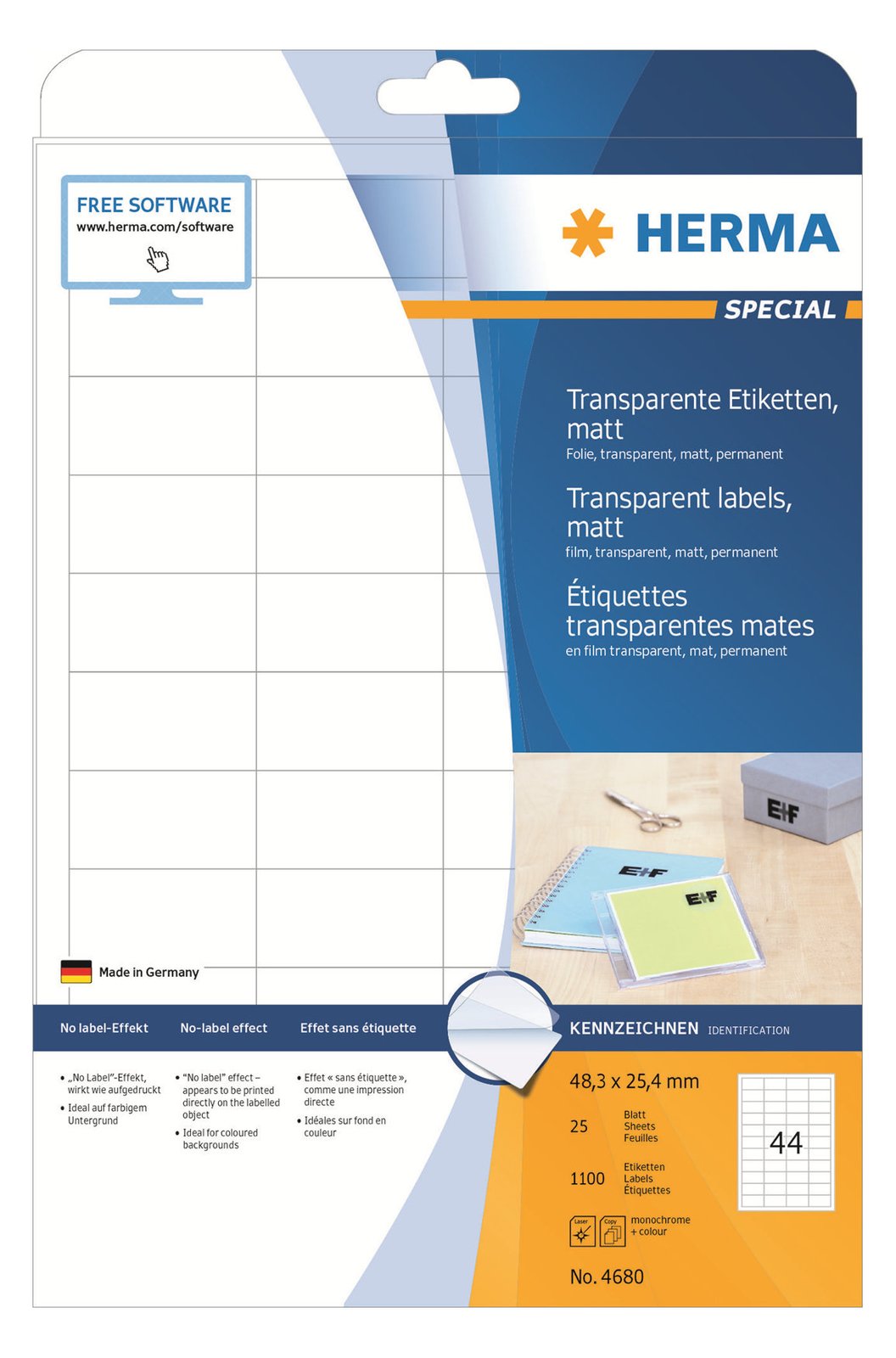 HERMA Special - Matt - permanent selbstklebend - durchsichtig - 48.3 x 25.4 mm 1100 Etikett(en) (25 Bogen x 44)