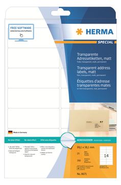 HERMA Special - Matt - selbstklebend - durchsichtig - 99.1 x 38.1 mm 350 Etikett(en) (25 Bogen x 14) von LumaTech
