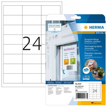 HERMA Special - Matt - selbstklebend, entfernbarer Klebstoff - weiß - 66 x 33.8 mm 480 Etikett(en) (20 Bogen x 24) von LumaTech