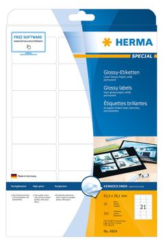 HERMA Special - Papier - hochglänzend - permanent selbstklebend - weiß - 63.5 x 38.1 mm 525 Etikett(en) (25 Bogen x 21) von LumaTech