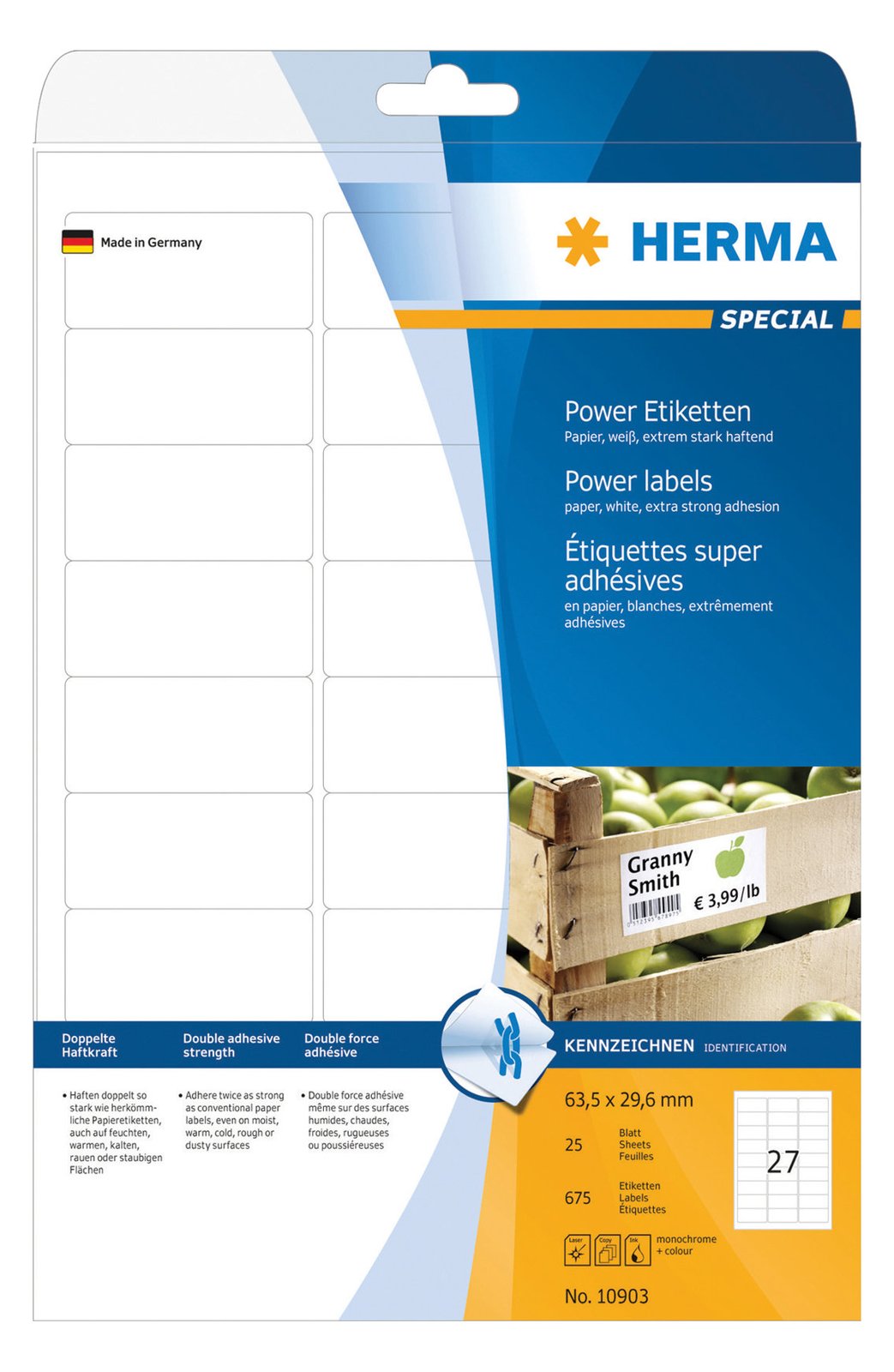 HERMA Special - Papier - matt - extra stark selbstklebend - weiß - 63.5 x 29.6 mm 675 Etikett(en) (25 Bogen x 27)