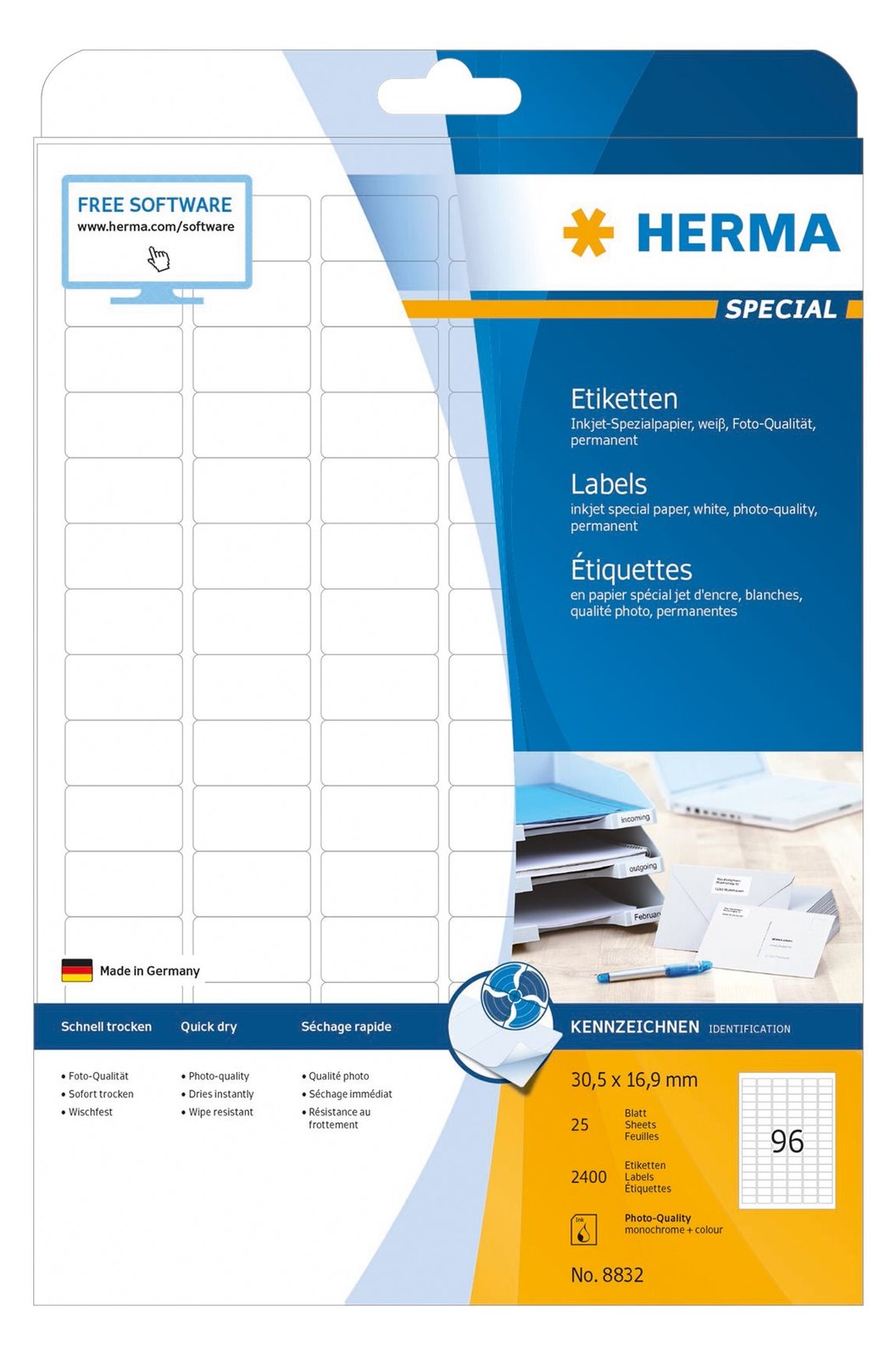 HERMA Special - Papier - matt - permanent selbstklebend - beschichtet - weiß - 30.5 x 16.9 mm - 90 g/m² - 2400 Etiketten