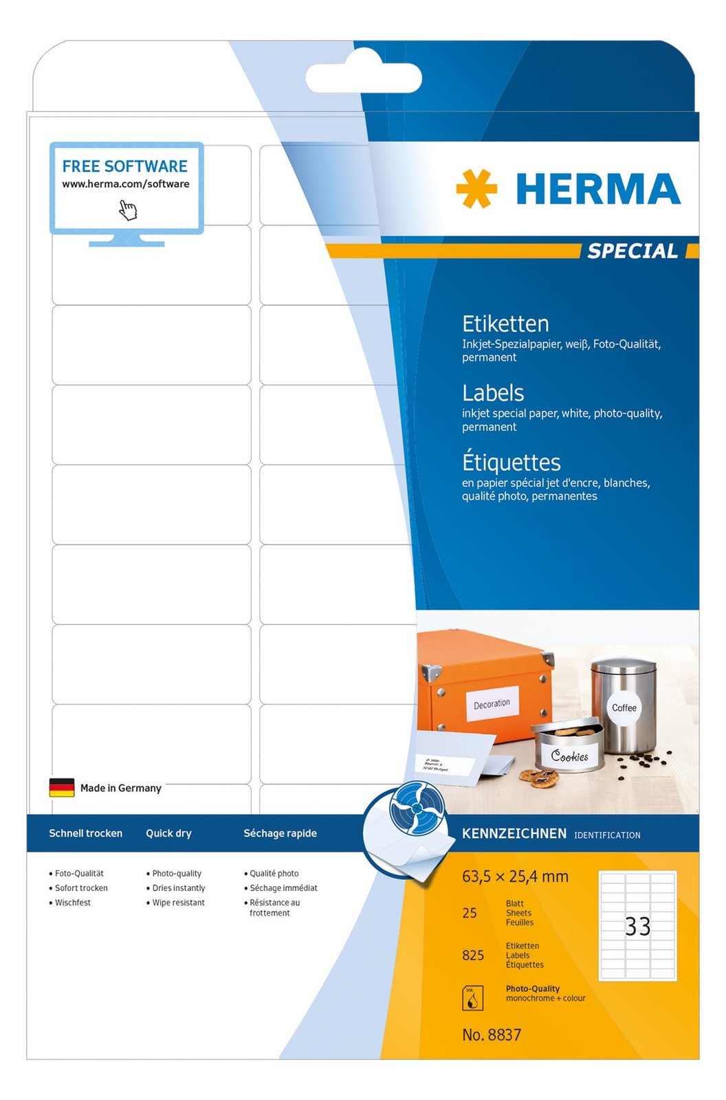 HERMA Special - Papier - matt - permanent selbstklebend - beschichtet - weiß - 63.5 x 25.4 mm - 90 g/m² - 825 Etiketten