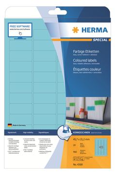 HERMA Special - Papier - matt - permanent selbstklebend - Blau - 45.7 x 21.2 mm 960 Etikett(en) (20 Bogen x 48) von LumaTech