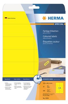 HERMA Special - Papier - matt - permanent selbstklebend - Gelb - 105 x 42.3 mm 280 Etikett(en) (20 Bogen x 14) von LumaTech