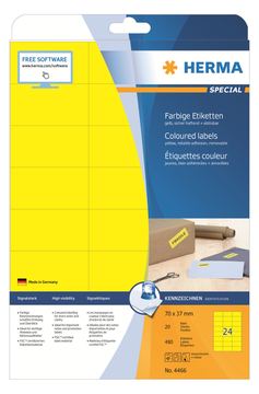 HERMA Special - Papier - matt - permanent selbstklebend - Gelb - 70 x 37 mm 480 Etikett(en) (20 Bogen x 24) von LumaTech