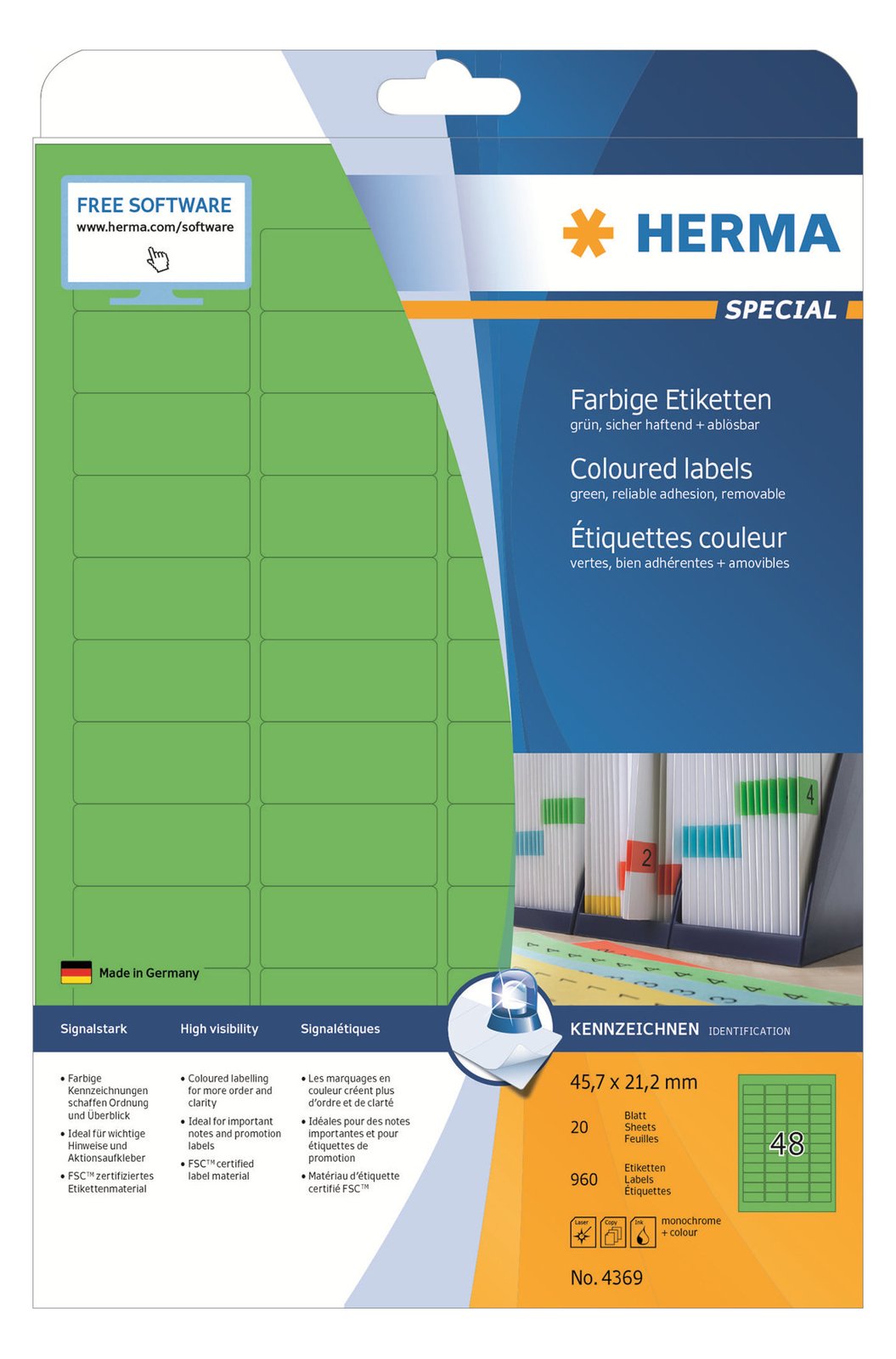 HERMA Special - Papier - matt - permanent selbstklebend - grün - 45.7 x 21.2 mm 960 Etikett(en) (20 Bogen x 48)