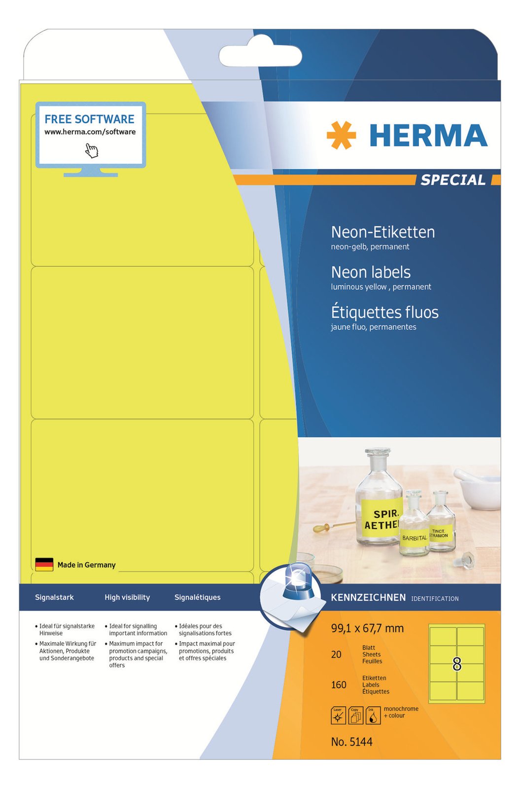 HERMA Special - Papier - matt - permanent selbstklebend - Leuchtendes Gelb - 99.1 x 67.7 mm 160 Etiketten