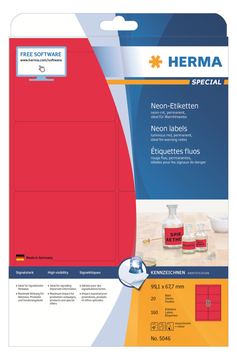 HERMA Special - Papier - matt - permanent selbstklebend - Luminous Red - 99.1 x 67.7 mm 160 Etikett(en) (20 Bogen x 8) von LumaTech