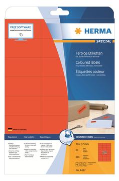 HERMA Special - Papier - matt - permanent selbstklebend - Rot - 70 x 37 mm 480 Etikett(en) (20 Bogen x 24) von LumaTech