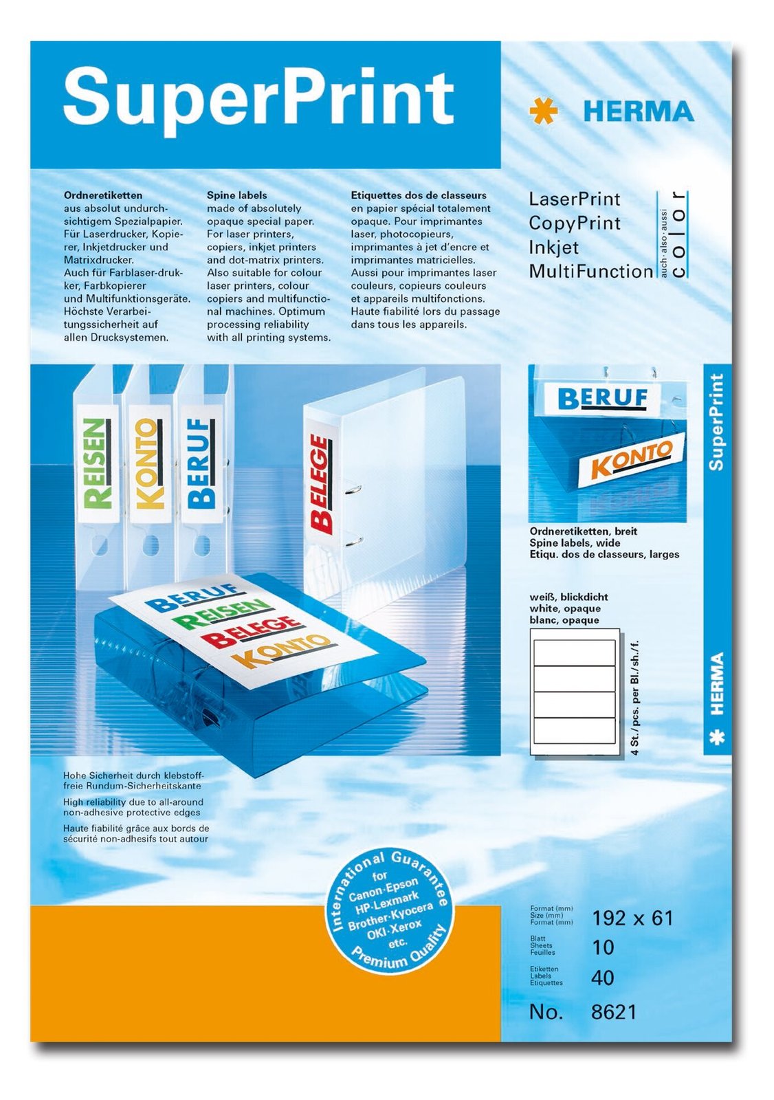 HERMA Special - Papier - matt - permanent selbstklebend - weiß - 192 x 61 mm 40 Etikett(en) (10 Bogen x 4)