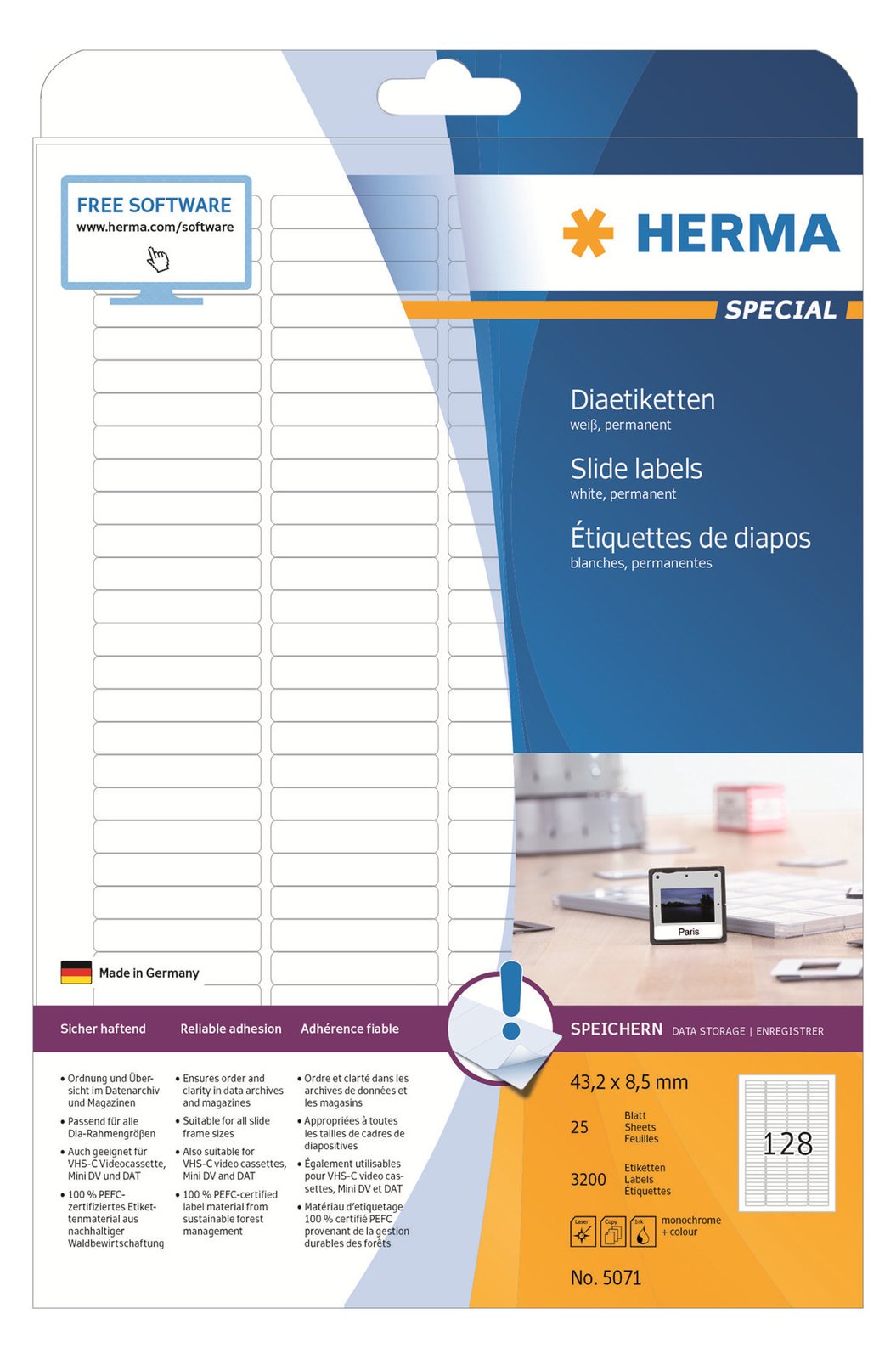 HERMA Special - Papier - matt - permanent selbstklebend - weiß - 43.2 x 8.5 mm 3200 Etikett(en) (25 Bogen x 128)