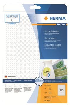 HERMA Special - Papier - matt - selbstklebend, entfernbarer Klebstoff - weiß - 10 mm rund 7875 Etiketten von LumaTech