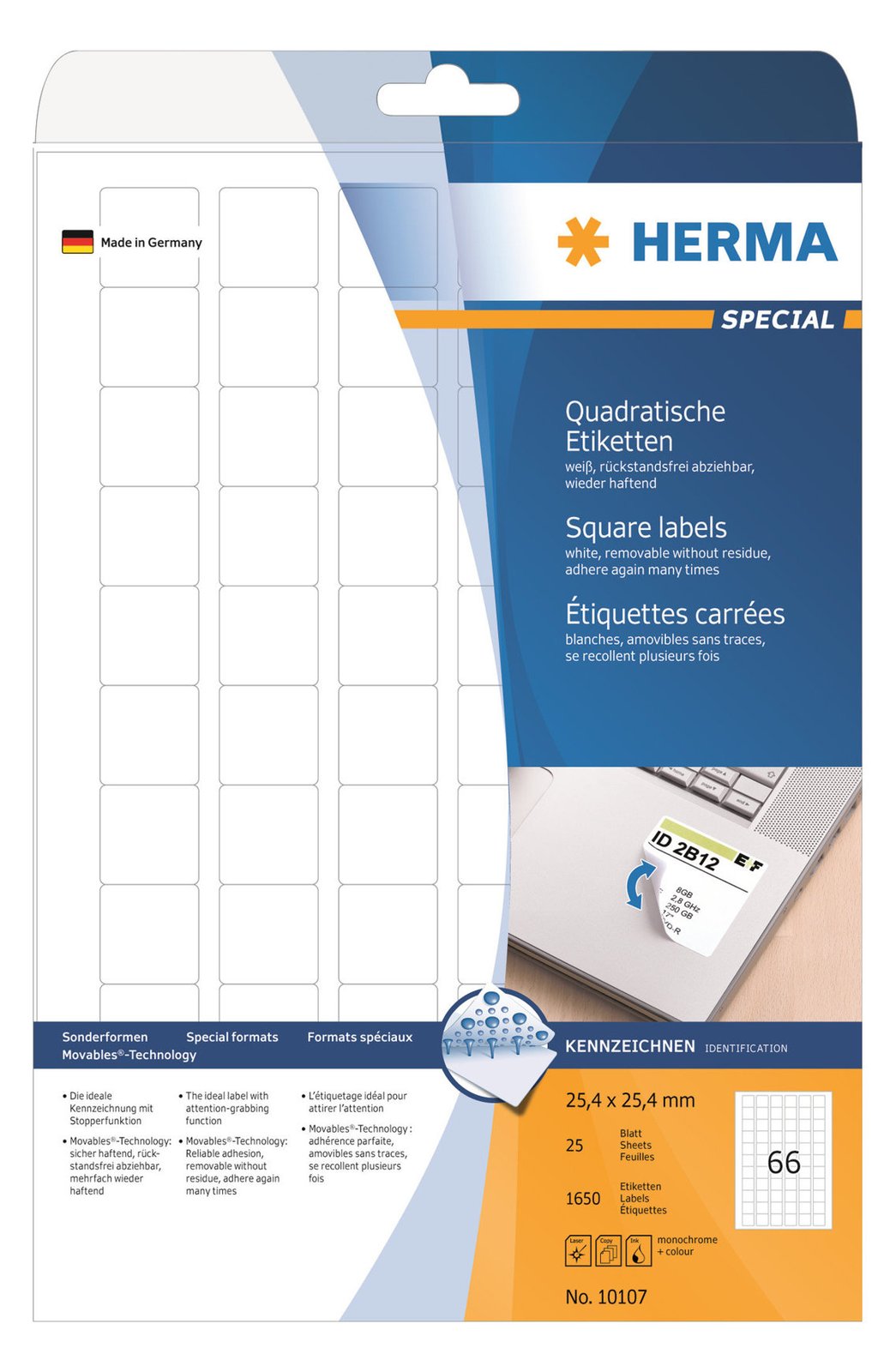 HERMA Special - Papier - matt - selbstklebend, entfernbarer Klebstoff - weiß - 25.4 x 25.4 mm 1650 Etikett(en)