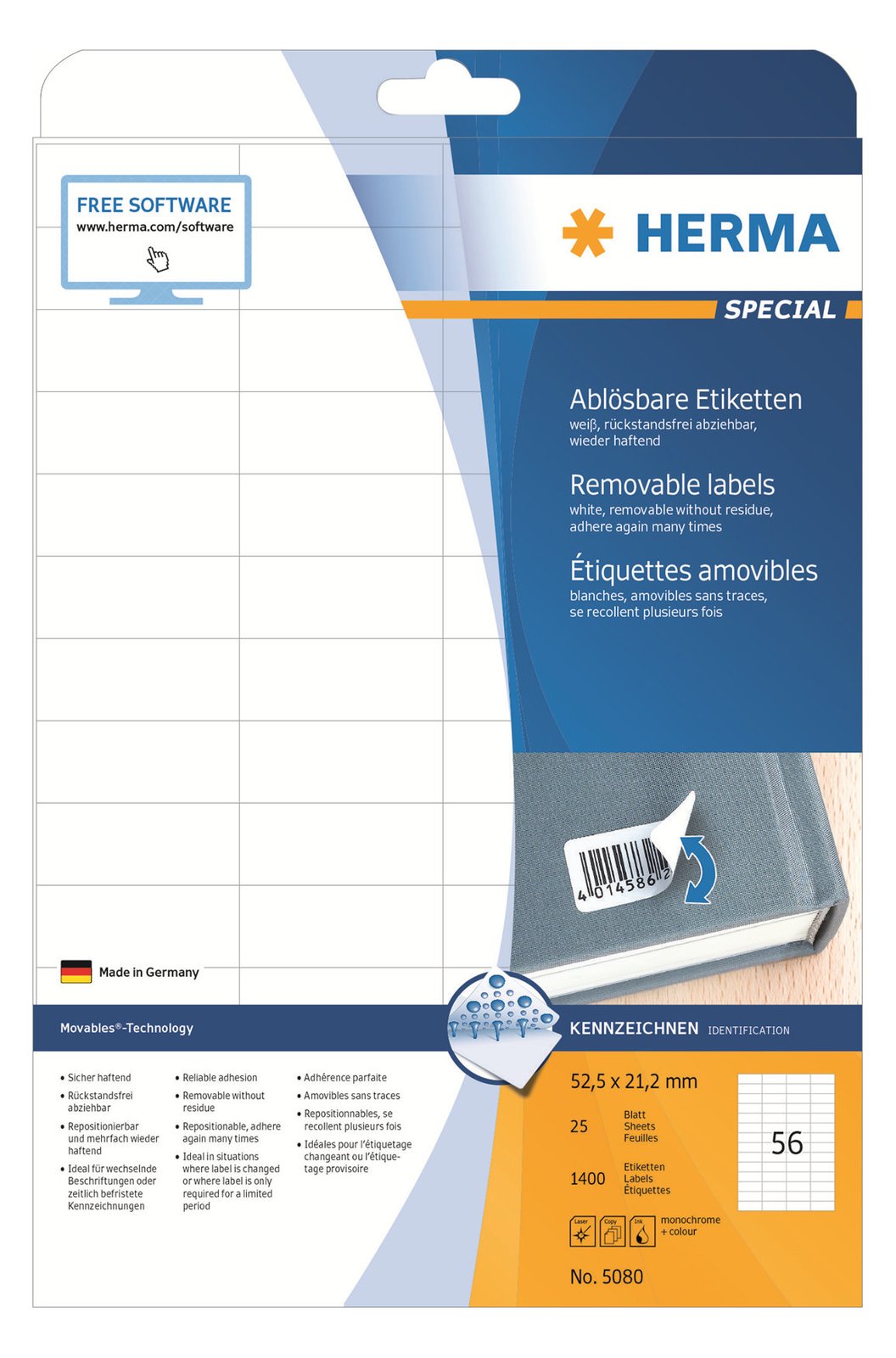 HERMA Special - Papier - matt - selbstklebend, entfernbarer Klebstoff - weiß - 52.5 x 21.2 mm 1400 Etikett(en)