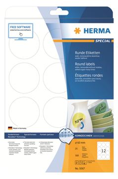 HERMA Special - Papier - matt - selbstklebend, entfernbarer Klebstoff - weiß - 60 mm rund 300 Etikett(en)(25 Bogen x 12) von LumaTech