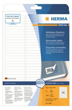 HERMA Special - Papier - matt - selbstklebend, entfernbarer Klebstoff - weiß - 63.5 x 8.5 mm 2400 Etikett(en) von LumaTech