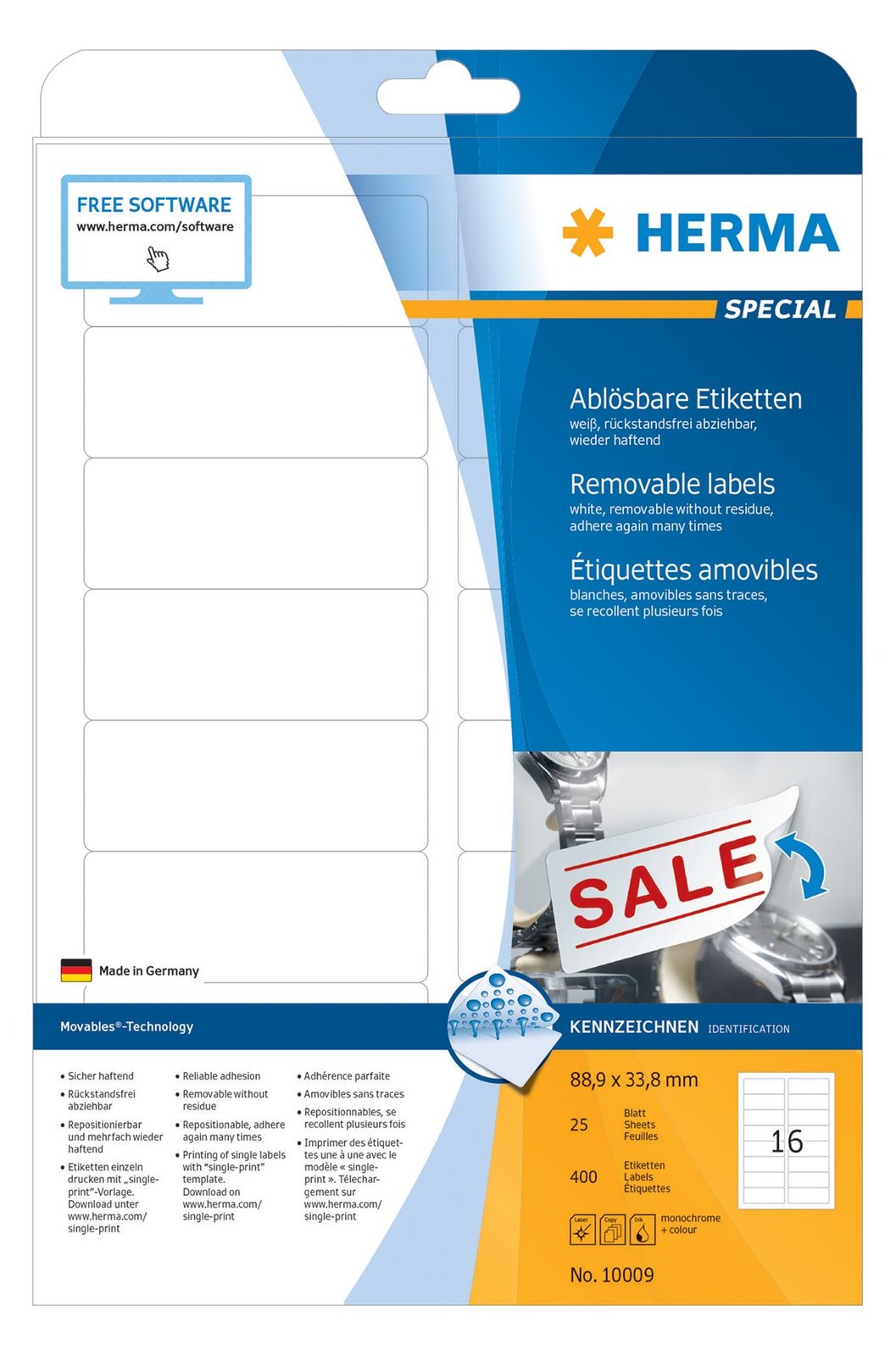 HERMA Special - Papier - matt - selbstklebend, entfernbarer Klebstoff - weiß - 88.9 x 33.8 mm 400 Etikett(en)