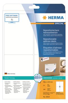 HERMA Special - Papier - matt - selbstklebend, neu positionierbar - weiß - 99.1 x 139 mm 100 Etikett(en) (25 Bogen x 4) von LumaTech