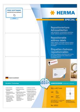 HERMA Special - Papier - matt - selbstklebend, neu positionierbar - weiß - 99.1 x 67.7 mm 800 Etikett(en)(100 Bogen x 8) von LumaTech