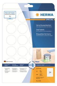 HERMA Special - Polyester - selbstklebend - durchsichtig - 40 mm rund 600 Etikett(en) (25 Bogen x 24) von LumaTech