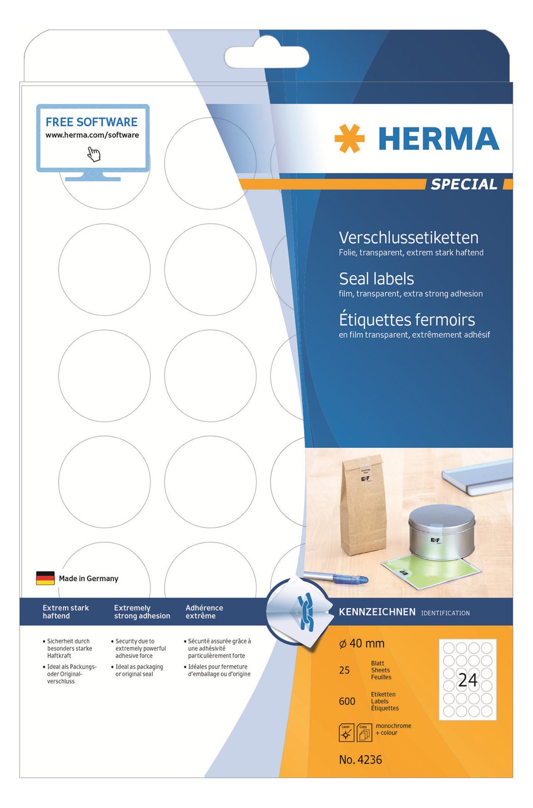 HERMA Special - Polyester - selbstklebend - durchsichtig - 40 mm rund 600 Etikett(en) (25 Bogen x 24)