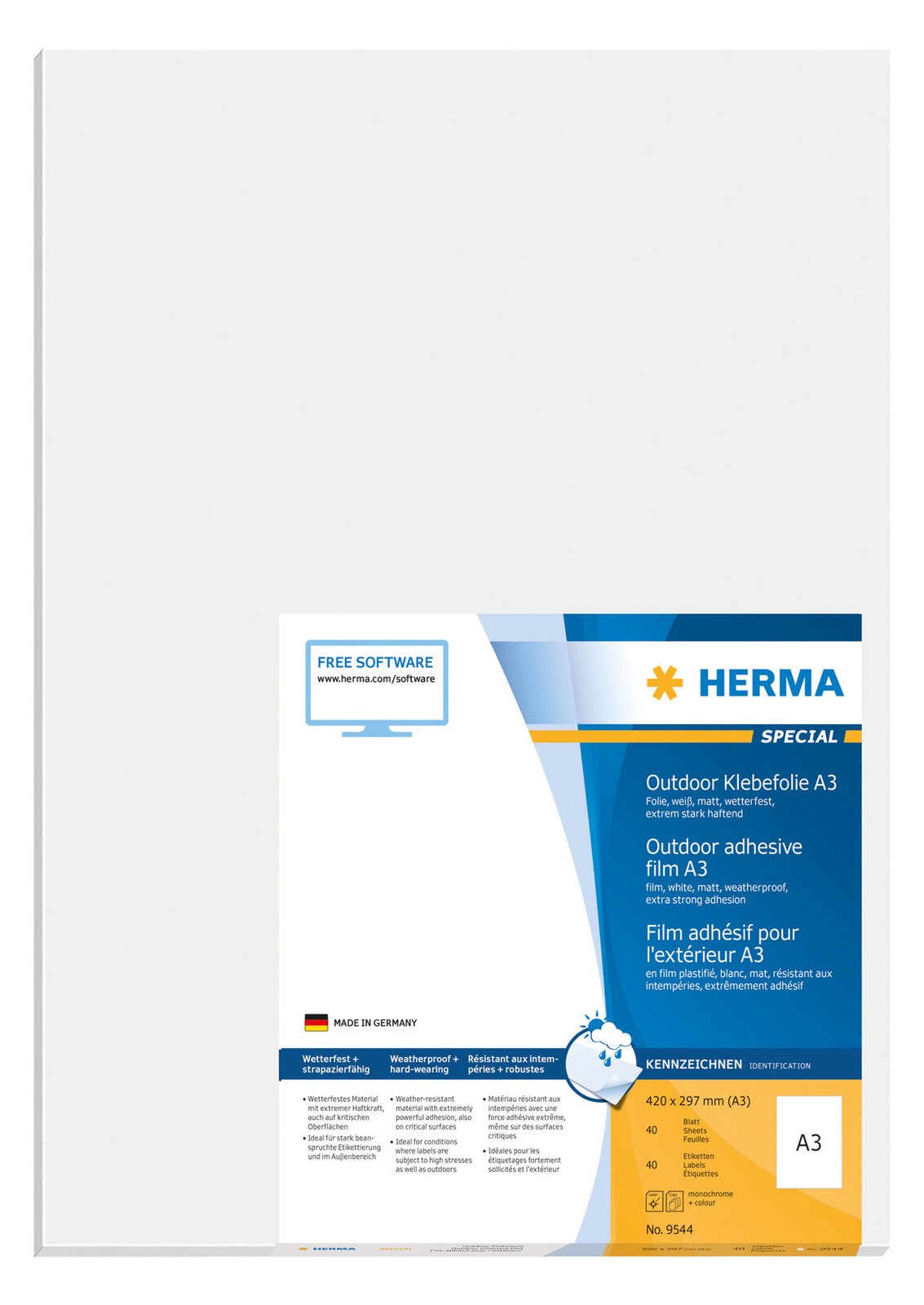 HERMA Special - Polyethylen (PE) - matt - extrem stark haftend - weiß - A3 (297 x 420 mm)