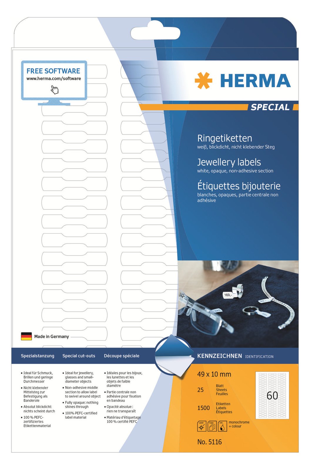 HERMA Special - Weiß - 49 x 10 mm 1500 Etikett(en) (25 Bogen x 60)