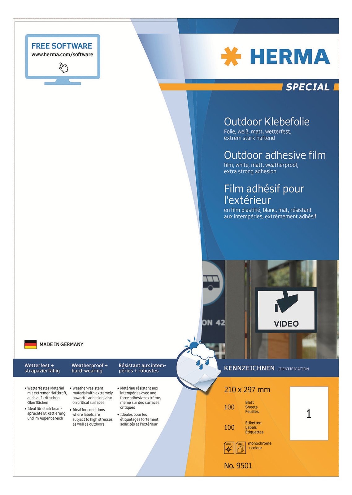 HERMA Special Outdoor Klebefolie - Matt - selbstklebend - weiß - A4 (210 x 297 mm)