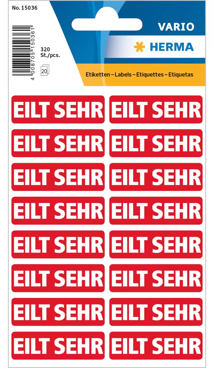 HERMA Textetiketten Eilt sehr 12.5 x 40 mm 320 Stück - Rot - Weiß - Papier - Deutschland - 12,5 mm - 40 mm