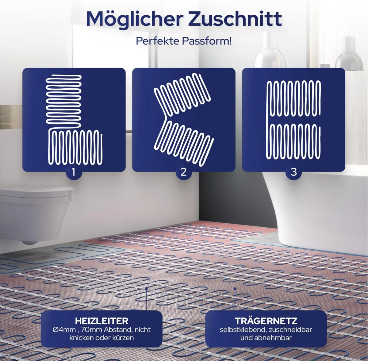 VILSTEIN® Elektrische Fußbodenheizung [150W/m²] - Bodenheizung Elektrisch geeignet für Laminat, Fliesen & mehr - Elektro Fussbodenheizung - Elektrische Heizmatte Fußboden - (8x0.5m - 4qm) — Bild 6