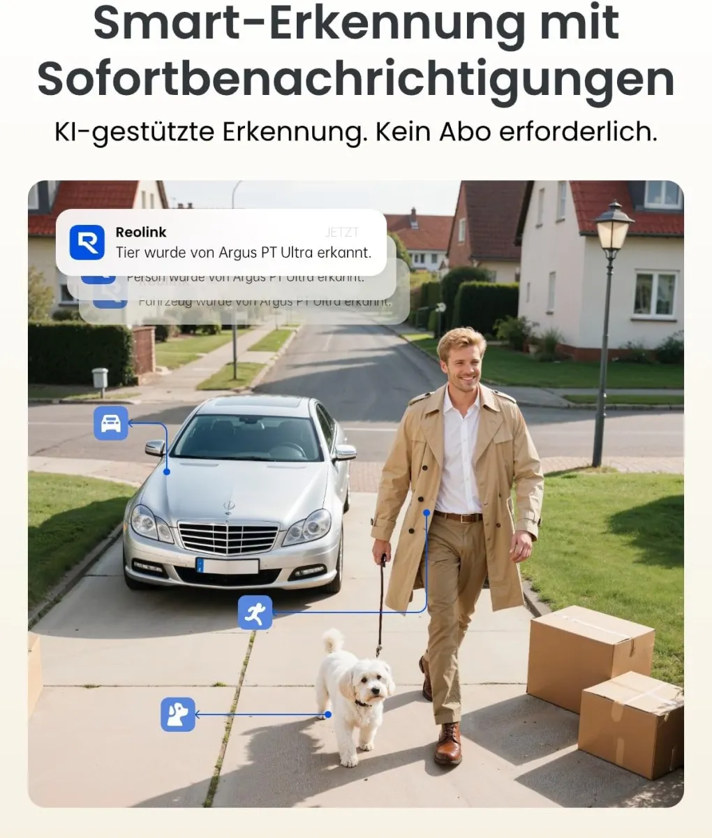 Reolink Erste 4K Solar Überwachungskamera Aussen Akku, Argus PT Ultra + Solarpanel, 2,4&5GHz WiFi, Auto-Tracking, Solar WLAN Kamera Outdoor mit 8MP UHD Farbnachtsicht, KI-Erkennung — Bild 4