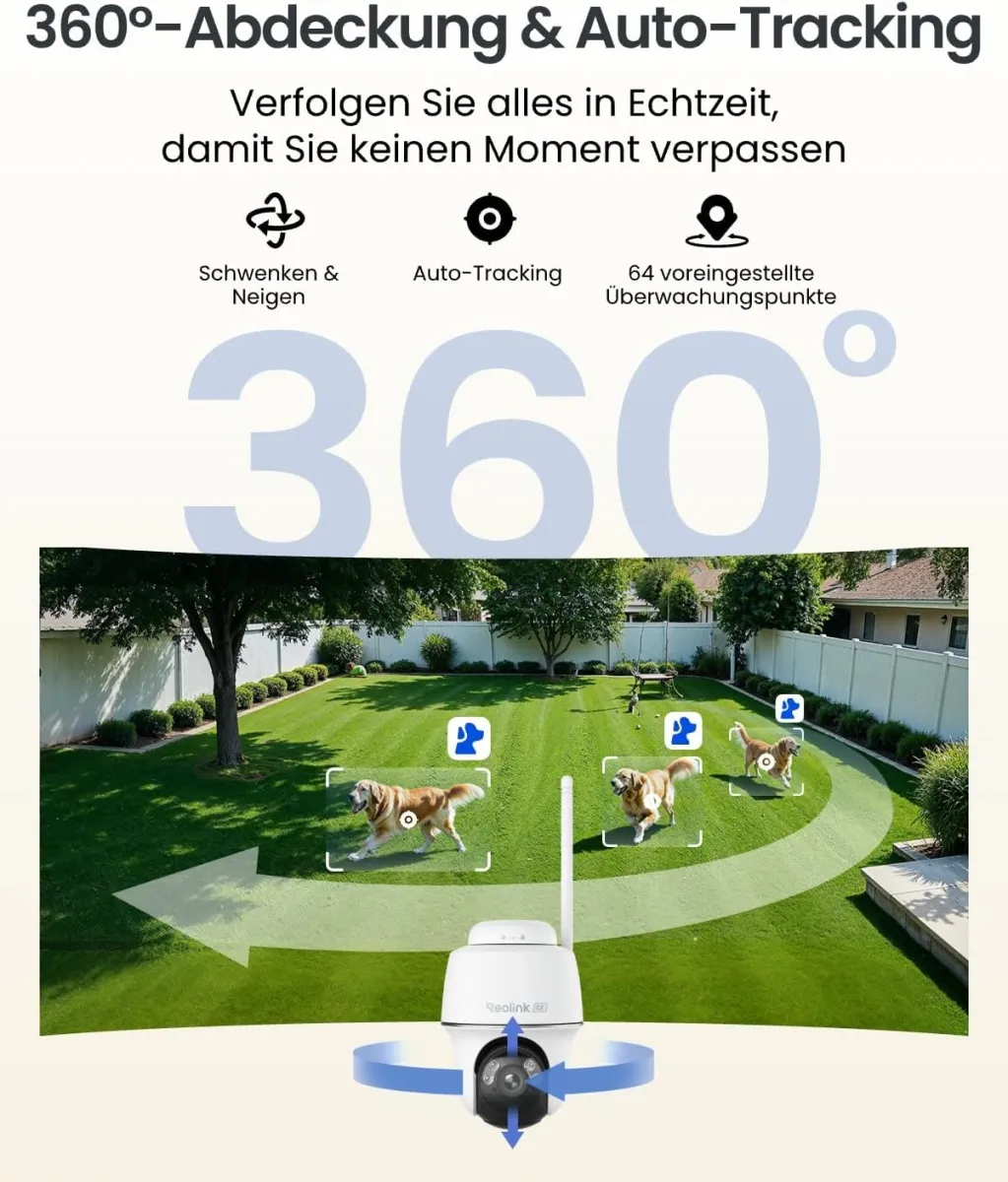 Reolink Erste 4K Solar Überwachungskamera Aussen Akku, Argus PT Ultra + Solarpanel, 2,4&5GHz WiFi, Auto-Tracking, Solar WLAN Kamera Outdoor mit 8MP UHD Farbnachtsicht, KI-Erkennung — Bild 2