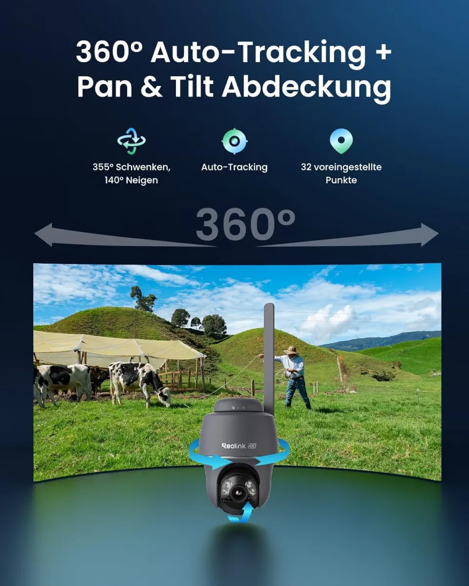 Reolink 4K 4G LTE Überwachungskamera Aussen mit SIM Karte Ohne WLAN, 355°&140° PTZ Solar Kamera Outdoor mit 8MP Farbnachtsicht, 32GB microSD-Karte, Go PT Ultra (Grau) +Solarpanel — Bild 2