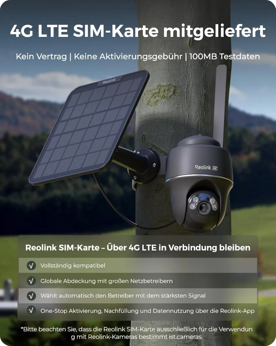 Reolink 4K 4G LTE Überwachungskamera Aussen mit SIM Karte Ohne WLAN, 355°&140° PTZ Solar Kamera Outdoor mit 8MP Farbnachtsicht, 32GB microSD-Karte, Go PT Ultra (Grau) +Solarpanel — Bild 3