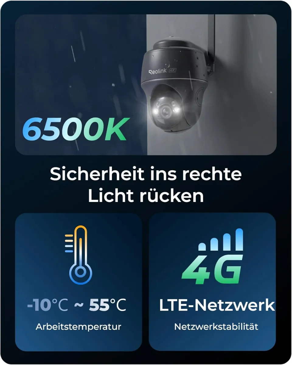 Reolink 4K 4G LTE Überwachungskamera Aussen mit SIM Karte Ohne WLAN, 355°&140° PTZ Solar Kamera Outdoor mit 8MP Farbnachtsicht, 32GB microSD-Karte, Go PT Ultra (Grau) +Solarpanel — Bild 5