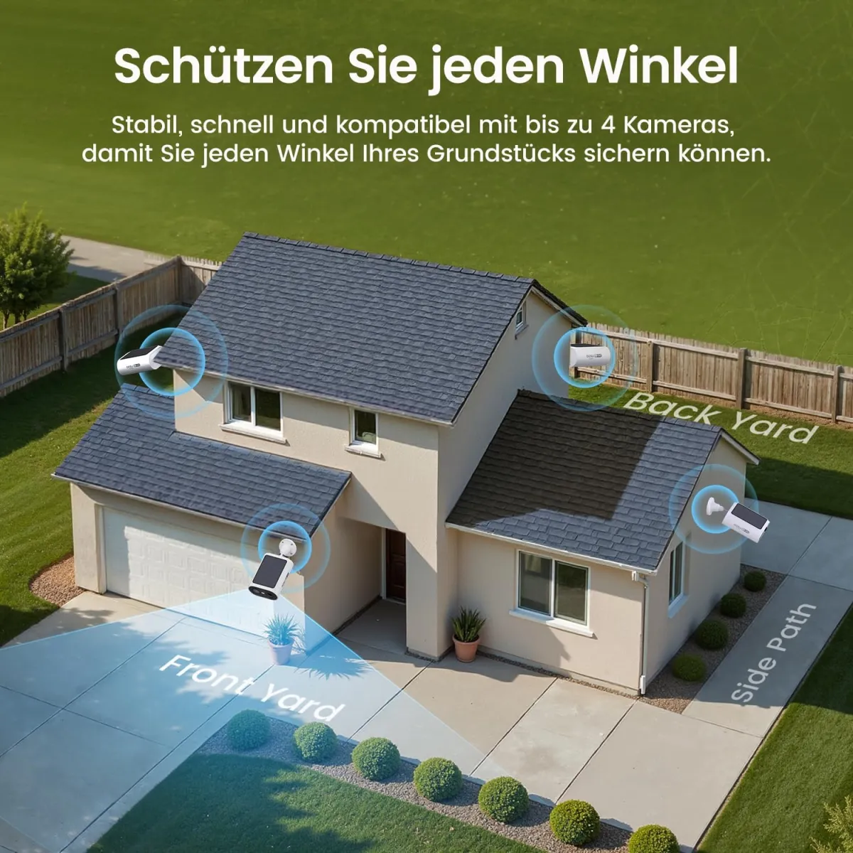 aosu 2K Überwachungskamera Aussen Solar Akku 2 Cam-Kit mit aosuBase Integrierte Solarplatte,Kein ABO Erforderlich 32GB Lokaler Speicher AI Personerkennung 2-Wege-Audio Farbige Nachtsicht IP65 — Bild 4