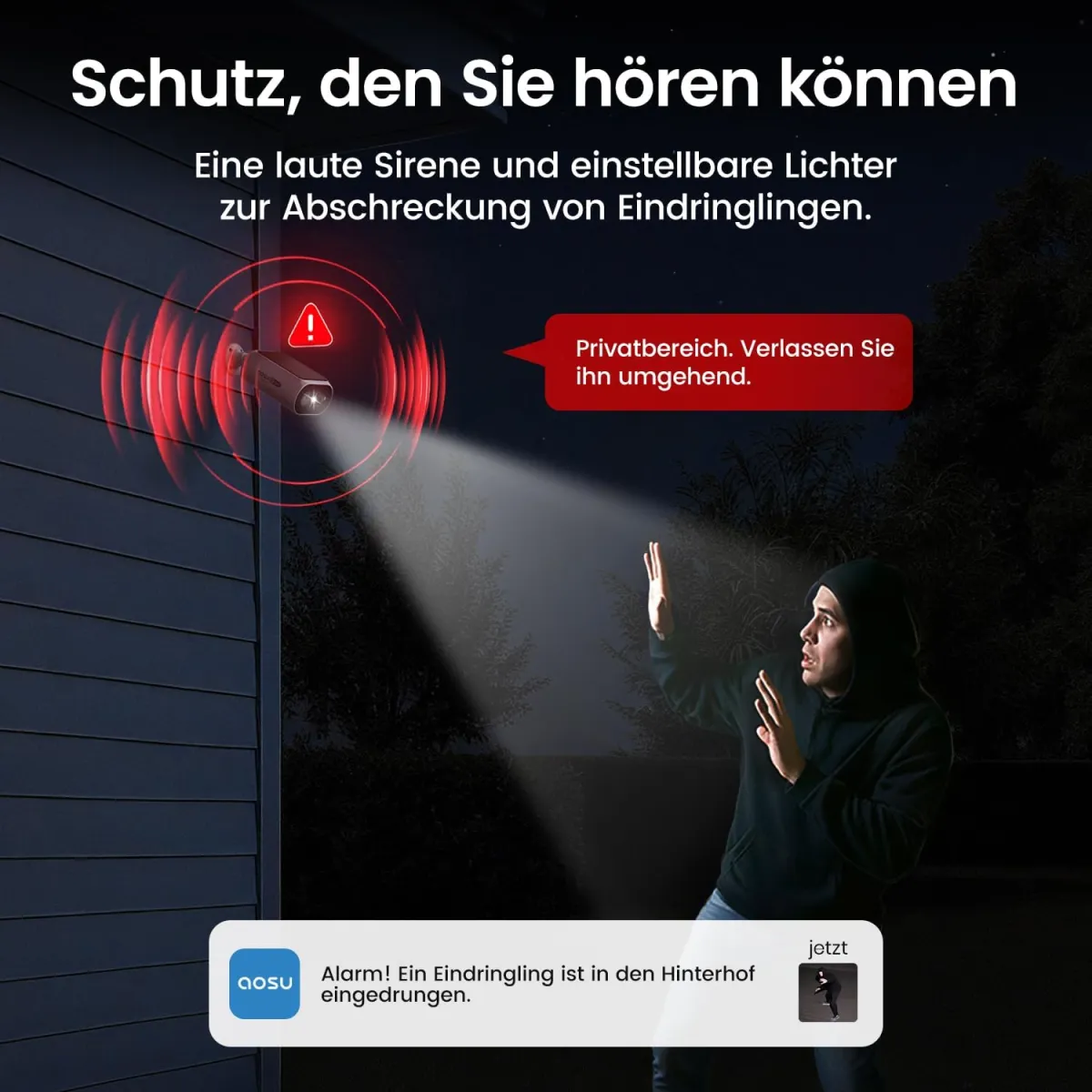 aosu 2K Überwachungskamera Aussen Solar Akku 2 Cam-Kit mit aosuBase Integrierte Solarplatte,Kein ABO Erforderlich 32GB Lokaler Speicher AI Personerkennung 2-Wege-Audio Farbige Nachtsicht IP65 — Bild 9