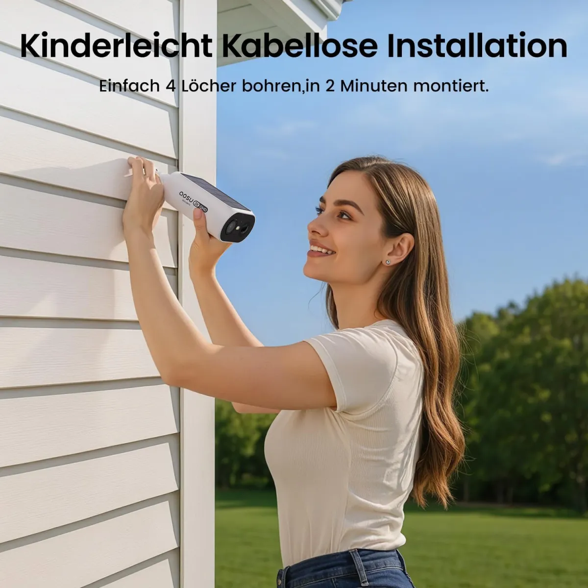 aosu 2K Überwachungskamera Aussen Solar Akku 2 Cam-Kit mit aosuBase Integrierte Solarplatte,Kein ABO Erforderlich 32GB Lokaler Speicher AI Personerkennung 2-Wege-Audio Farbige Nachtsicht IP65 — Bild 2