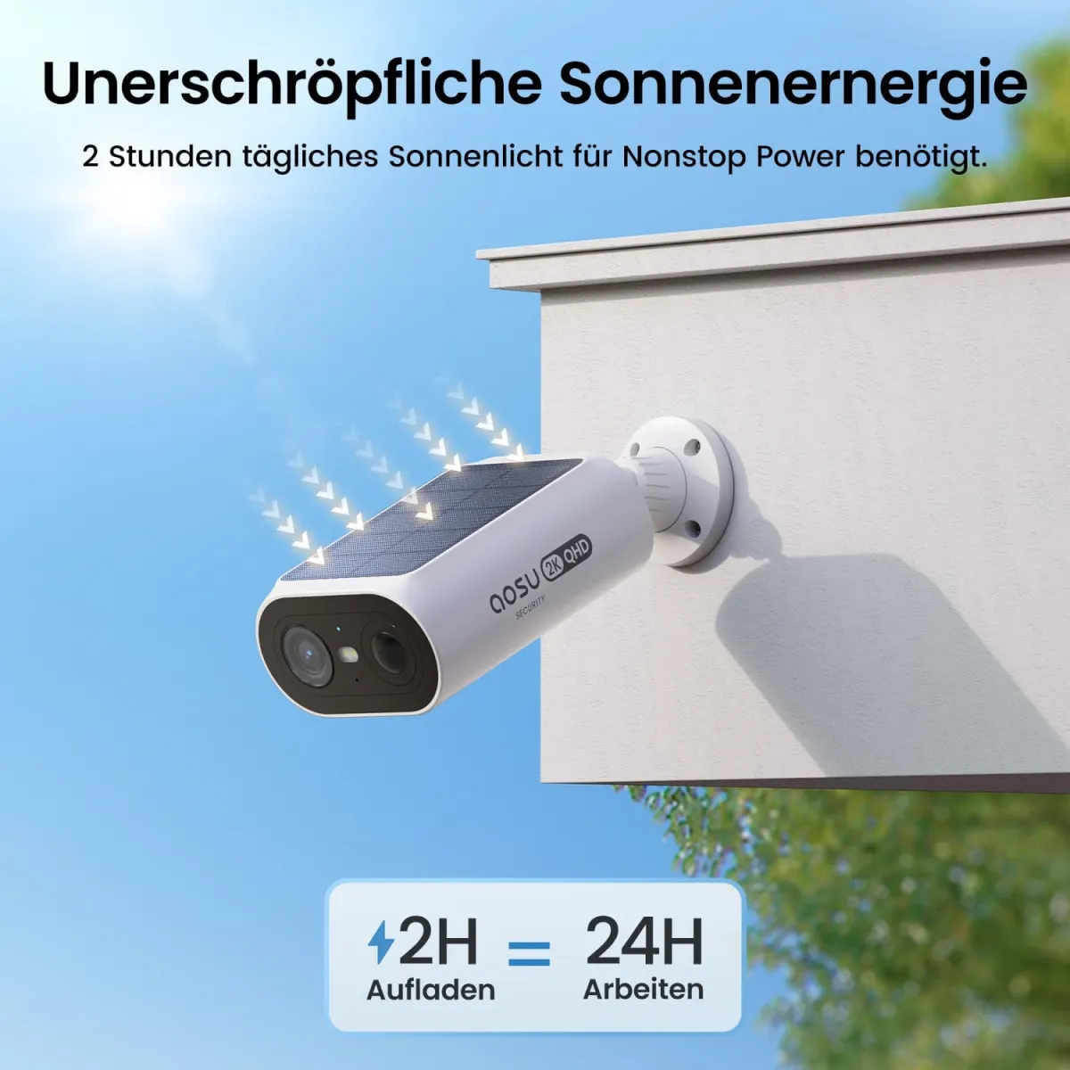 aosu 2K Überwachungskamera Aussen Solar Akku 2 Cam-Kit mit aosuBase Integrierte Solarplatte,Kein ABO Erforderlich 32GB Lokaler Speicher AI Personerkennung 2-Wege-Audio Farbige Nachtsicht IP65 — Bild 6