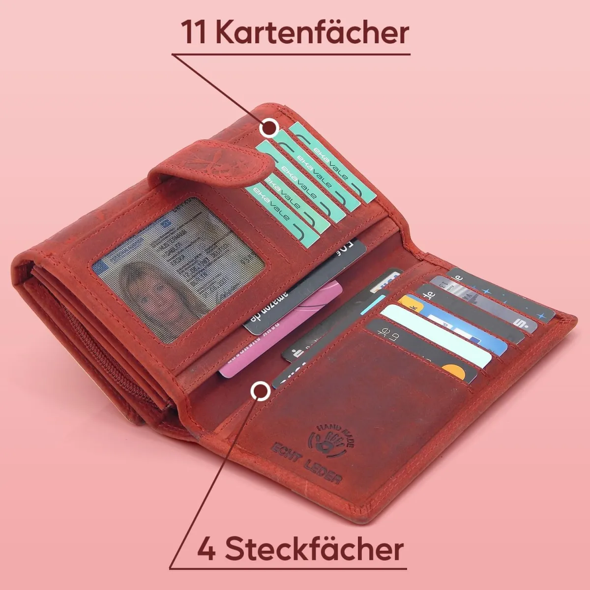 ekavale Damen-Geldbörse groß im Langformat Portemonnaie mit Druckknopf und RFID- Schutz, Geldbörse mit Blüten Muster — Bild 4