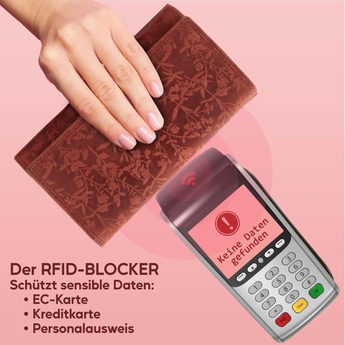 ekavale Damen-Geldbörse groß im Langformat Portemonnaie mit Druckknopf und RFID- Schutz, Geldbörse mit Blüten Muster — Bild 5